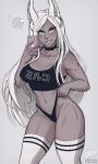  animal_ear_fluff animal_ears artist_name black_choker black_panties black_sports_bra boku_no_hero_academia breasts bunny_ears bunny_girl choker cleavage collarbone dark_skin eyebrows_visible_through_hair eyes_visible_through_hair grey_background heart holding holding_phone iahfy long_hair looking_at_viewer medium_breasts mirko muscle muscular_female navel panties patreon_username phone self_shot simple_background smile speech_bubble sports_bra thick_thighs thighhighs thighs twitter_username underwear watermark white_hair white_legwear 