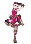  1girl armpits blonde_hair braid breasts brown_scarf fire_emblem fire_emblem_engage flannel framme_(fire_emblem) knee_guards martial_arts medium_breasts multicolored_hair pink_hair plaid_headwear scarf single_braid solo thighhighs two-tone_hair wrist_guards 