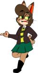2017 4_fingers alpha_channel anthro arm_support biped black_boots black_clothing black_eyebrows black_footwear black_jacket black_mouth black_pupils black_topwear black_whiskers boots bottomwear breasts brown_markings brown_spots cheek_tuft chokovit_(artist) clothed clothed_anthro clothed_female clothing colored countershade_face countershade_fur countershade_hands countershade_neck countershade_tail countershading curled_hair cute_fangs digital_drawing_(artwork) digital_media_(artwork) dipstick_ears ear_tuft eyebrow_through_hair eyebrows facial_tuft felid feline female female_anthro fingers footwear full-length_portrait fur green_clothing green_eyes green_pupils hair half-closed_eyes hi_res jacket leaning leaning_back leaning_on_elbow leather leather_clothing leather_jacket leather_topwear looking_aside lucy_wattson lynx mammal markings multicolored_ears narrowed_eyes necktie pattern_necktie pawpads portrait prick_ears pupils red_inner_ear red_nose red_pawpads red_tongue scut_tail shirt short_tail simple_background solo spots spotted_body spotted_cheeks spotted_fur spotted_markings spotted_tail spotted_thighs striped_necktie tail tail_markings tan_body tan_countershading tan_fur tan_tail tan_tuft teeth tongue topwear translucent translucent_hair transparent_background tuft vest white_clothing white_shirt white_topwear yellow_clothing yellow_necktie yellow_sclera yellow_topwear yellow_vest