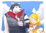 absurd_res anthro beach bear clothed clothing dessert duo eating eating_food epic_games eye_patch eyewear female food fortnite fully_clothed hi_res human ice_cream kagamine_rin landaksedih male mammal military_clothing polar_bear polar_patroller seaside ursine walking