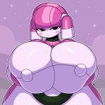 absurd_res big_breasts black_sclera blush breasts breasts_squish cloud curvy_figure female gigardrawz glistening glistening_body hair half-closed_eyes hi_res huge_breasts humanoid looking_at_viewer machine mya_(gigardrawz) narrowed_eyes outline pink_body pink_hair pink_sky robot robot_humanoid sky solo standing star starry_sky thick_thighs voluptuous white_outline wide_hips