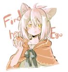  1girl animal_ears apple cape cat_ears cat_girl food fruit highres holding holding_food holding_fruit hood hood_down hooded_cape mono_(nekogoya) original red_cape short_hair simple_background smile upper_body white_background white_hair yellow_eyes 