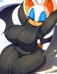 anthro bat biped clothed clothing eyeliner female green_eyes hi_res krokobyaka looking_at_viewer makeup mammal nipple_outline rouge_the_bat sega solo sonic_the_hedgehog_(series) tan_body white_body wins