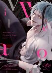  1boy :d abs belt bi_ta bishounen black_gloves black_pants blue_eyes blue_hair collared_shirt content_rating cover cover_page doujin_cover earrings english_text gloves heterochromia jewelry looking_at_viewer male_focus multicolored_hair muscular muscular_male open_clothes open_mouth open_shirt pants sharp_teeth shirt short_hair smile solo streaked_hair teeth twisted_wonderland white_shirt yellow_eyes yuu_(twisted_wonderland) 