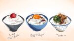  bowl egg_yolk food food_focus highres nattou negativetabami no_humans original plum rice rice_bowl 