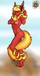  abstract_background anthro anthrofied barefoot black_eyes blonde_hair breasts canine eeveelution female flareon furry89 fury89 hair looking_at_viewer mammal nintendo nipples nude orange_body pok&#233;mon pokemon pussy smile solo video_games 