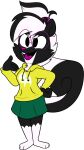 2017 3_toes 4_fingers alpha_channel anthro barefoot biped black_body black_ears black_eyes black_fur black_highlights black_mouth black_tail black_tuft bottomwear breasts buckteeth cheek_tuft chest_tuft chokovit_(artist) circle_eyebrows clothed clothed_anthro clothed_female clothing colored countershade_face countershade_fur countershade_neck countershade_nose countershading digital_drawing_(artwork) digital_media_(artwork) eyebrows eyewear facial_tuft feet female female_anthro fingers fur glasses green_bottomwear green_clothing green_skirt hair hand_on_hip hi_res highlights_(coloring) hoodie leg_markings magenta_cheatem mammal markings mephitid open_mouth pleated_skirt ponytail purple_eyewear purple_glasses purple_hair_tie purple_nose purple_tongue round_glasses simple_background skirt skunk skunk_tail socks_(marking) solo standing striped_markings striped_tail stripes tail tail_markings teeth text text_on_clothing text_on_hoodie text_on_topwear toes tongue topwear transparent_background tuft white_eyebrows white_hair white_markings white_stripes white_text white_tuft yellow_clothing yellow_hoodie yellow_topwear
