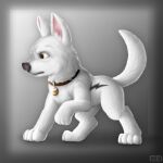 1:1 2013 absurd_res bolt_(bolt) bolt_(film) brown_eyes canid canine canis collar disney domestic_dog feral fur hi_res iztli male mammal raised_tail solo standing tail white_body white_fur