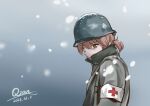  506th_parachute_infantry_regiment_(us_army) band_of_brothers battle_of_the_bulge cross dated eugene_roe genderswap genderswap_(mtf) helmet medic military military_uniform ponytail qian real_life red_cross signature snow uniform war world_war_ii 