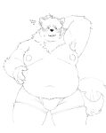 2023 anthro belly big_belly blush bodily_fluids bulge canid canine canis clothing domestic_dog dragon_night800 hi_res humanoid_hands kemono lifewonders live_a_hero male mammal moobs navel nipples overweight overweight_male simple_background solo sweat tail tail_motion tailwag underwear white_background yohack