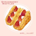  dessert english_text food food_focus fruit highres miri_illust no_humans original strawberry waffle whipped_cream 