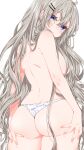  1girl absurdres ass ass_grab blue_eyes blush breasts commentary_request cowboy_shot from_behind frown grabbing_own_ass hair_down hair_ornament hairclip hands_on_own_ass highres kizuna_akari large_breasts long_hair looking_at_viewer looking_back panties simple_background solo standing thighhighs topless underwear underwear_only very_long_hair vocaloid voiceroid white_background white_panties yamada_sakura 