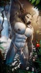 abs absurd_res anthro balls big_pecs blind_eye blizzard_entertainment canid canine fangs flaccid foreskin fur genitals grey_body grey_fur hi_res kraygor_(worgan_freeman) light male mammal muscular muscular_anthro muscular_male nature nipples nude nude_male outside partially_submerged pecs penis plant solo standing standing_in_water sun sunlight teeth warcraft water were werecanid werecanine werewolf worgan_freeman worgen