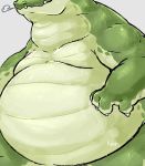  anthro belly belly_focus breath check_tag_type claws crocodilian green_body green_scales grey_background hi_res male nor nude overweight overweight_male reptile scales scalie simple_background smile solo teeth 