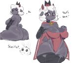 anthro biped black_body bovid breasts butt caprine cleavage clothed clothing cult_of_the_lamb dialogue female fur gikowinko lamb_(cult_of_the_lamb) looking_at_viewer mammal sheep solo speech_bubble white_body white_fur white_wool wool_(fur)