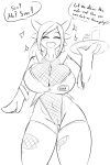  &lt;3 absurd_res anthro big_breasts breasts cleavage clothed clothing drinks eyes_closed female fishnet fishnet_clothing gardevoir genitals hi_res nintendo pok&eacute;mon pok&eacute;mon_(species) pussy quin-nsfw smile smiling_at_viewer solo sparkles speech_bubble text tray video_games waiter 