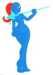 animal_humanoid artist_logo artist_name big_butt blue_body blue_skin butt feet female fish fish_humanoid fist genitals hair hi_res horryhane humanoid looking_away marine marine_humanoid nude pussy rear_view red_hair simple_background solo undertale undyne video_games walking weapon weapon_on_shoulder 