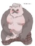 2023 animated anthro arena_of_valor balls bear belly blush bottomwear bottomwear_down clothed clothing colaoaoiacquy english_text erection eyes_closed facial_hair genitals giant_panda kemono low_res mammal masturbation moobs mustache navel nipples pants pants_down partially_clothed penis simple_background solo text white_background zuka_(arena_of_valor)