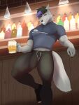 absurd_res alcohol anthro athletic bar beer beverage big_(disambiguation) bulge buttpalace canid canine canis clothing daddy_(disambiguation) exhibitionism genitals hi_res invalid_tag jock male male/male mammal muscular nightclub penis public restaurant showoff solo teasing wolf