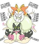 anthro areola big_breasts big_butt bodily_fluids braixen breasts butt cum duo ejaculation female generation_6_pokemon generation_9_pokemon genital_fluids hair herm huge_butt intersex intersex/female lactating mature_female meowscarada milkbuni nintendo pokemon pokemon_(species) pulling_hair size_difference small_dom_big_sub touching_hair