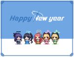  5girls aris_(blue_archive) black_hair blonde_hair blue_archive blue_eyes chima_(clothes) closed_eyes closed_mouth game_development_department_(blue_archive) green_eyes green_halo halo hanbok happy_new_year korean_clothes long_hair long_sleeves mechanical_halo midori_(blue_archive) momoi_(blue_archive) multiple_girls one_eye_closed open_mouth orange_halo pink_halo pixel_art purple_eyes purple_hair red_eyes red_hair redforge short_hair short_sleeves smile yuuka_(blue_archive) yuzu_(blue_archive) 