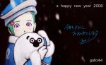  1girl aged_down animal bad_source blue_hair dated eureka_(eureka_seven) eureka_seven eureka_seven_(series) hair_ornament hairclip happy_new_year hat looking_at_viewer purple_eyes ringed_eyes short_hair snowing solo yoshida_ken&#039;ichi 