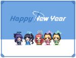  5girls aris_(blue_archive) black_hair blonde_hair blue_archive blue_eyes chima_(clothes) closed_eyes closed_mouth game_development_department_(blue_archive) green_eyes green_halo halo hanbok happy_new_year korean_clothes long_hair long_sleeves mechanical_halo midori_(blue_archive) momoi_(blue_archive) multiple_girls one_eye_closed open_mouth orange_halo pink_halo pixel_art purple_eyes purple_hair red_eyes red_hair redforge revision short_hair short_sleeves smile yuuka_(blue_archive) yuzu_(blue_archive) 