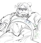 2023 anthro arena_of_valor bear belly clothing colaoaoiacquy erection eyewear genitals giant_panda hi_res hoodie kemono male mammal navel overweight overweight_male penis shirt simple_background sketch solo sunglasses topwear zuka_(arena_of_valor)
