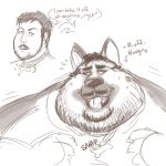 after_transformation anthro beard before_and_after bodily_fluids bone_collar_tag brainwashing canid canine canis chubby_cheeks claws clothed clothing collar collar_tag dialogue domestic_dog double_chin english_text facial_hair flying_sweatdrops fur german_shepherd hair herding_dog human human_to_anthro male mammal mustache obese obese_anthro obese_male open_mouth open_smile overweight overweight_anthro overweight_male pastoral_dog permanent_transformation rollytiger sequential_arrow smile solo species_transformation speech_bubble sweat sweatdrop text tongue tongue_out torn_clothing transformation transformative_collar weight_gain