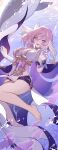  1girl absurdres air_bubble bare_legs barefoot breasts bubble commentary_request diamond-shaped_pupils diamond_(shape) elysia_(herrscher_of_human:ego)_(honkai_impact) elysia_(honkai_impact) feet gloves hair_ornament half_gloves highres honkai_(series) honkai_impact_3rd large_breasts legs long_hair looking_at_viewer multicolored_hair open_mouth pink_hair purple_eyes sidelocks sin_(btc86amme) sleeveless smile solo symbol-shaped_pupils teeth thighs toenails toes underwater upper_teeth_only white_gloves white_hair 