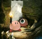  animal blue_eyes fire holding holding_torch kirby kirby&#039;s_dream_land kirby_(series) looking_ahead looking_up minato_(minat0) mouse no_humans one-eyed overgrown ruins star_(symbol) torch waddle_doo 