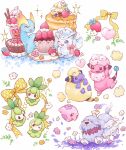 alolan_vulpix amaura animal_focus black_eyes blue_eyes blue_skin bow bright_pupils candle closed_eyes colored_skin commentary_request cream dog eyelashes fangs flaaffy floating fluffy food freckles fruit greavard green_hair grey_fur highres hyoudo_(d2_isu) ice_cream maple_syrup mareep multiple_tails munna no_humans one_eye_closed open_mouth pancake petilil pokemon pokemon_(creature) purple_eyes red_eyes sheep simple_background skin_fangs smile sparkle standing standing_on_one_leg strawberry tail white_background white_pupils white_skin yellow_bow 