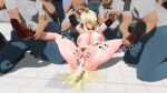  3d after_paizuri after_sex after_vaginal blonde_hair breasts clothes_lift cum cum_in_pussy custom_maid_3d_2 cynthia_(pokemon) held_down highres huge_breasts large_breasts negakuraimu pee peeing pokemon restrained sex tagme tears yellow_eyes 
