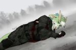 2019 anthro black_sclera blood blood_on_ground blue_hair bodily_fluids bovid caprine clothing dated dragon ears_back famir_(artist) famir_(character) fur furred_dragon goat green_hair hair horn hybrid imminent_death lying male mammal multicolored_hair nosebleed on_ground on_side one_eye_closed pain pivoted_ears signature solo uniform white_hair yellow_eyes yellow_horn