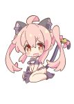  1girl ahoge animal_ears animal_hands armband bell black_socks black_tail blush_stickers bra cat_cutout cat_ears cat_lingerie cat_paws cat_tail chibi clothing_cutout collar fake_animal_ears frilled_armband frilled_bra frilled_collar frilled_panties frilled_socks frills hair_between_eyes highres long_hair meme_attire onii-chan_wa_oshimai! open_mouth orange_eyes oyama_mahiro panties pink_hair pink_ribbon pon_sugar ribbon sidelocks simple_background socks solo sweatdrop tail tail_bell tail_ornament tail_ribbon twintails twintails_day underwear wavy_mouth white_background 