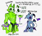 anthro black_sclera blue_body blue_skin bone bottomwear canid canine canis clothing duo fur gem ghost green_body green_fur green_tongue hair hair_over_eye horn humanoid imp lidded_eyes loincloth male mammal markings membrane_(anatomy) membranous_wings mirc mutedeclipse nipples nonbinary_(lore) one_eye_obstructed purple_tongue skull spade_tail spirit tail teal_eyes teal_teeth teeth tongue underwear wings wolf wulfthorne