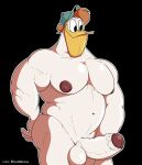 absurd_res anatid anseriform anthro avian balls bird black_background clothing disney duck ducktales foreskin genitals glans hair hat hat_only headgear headgear_only headwear headwear_only hi_res humanoid_genitalia humanoid_penis launchpad_mcquack lono2 male mostly_nude musclegut muscular muscular_anthro muscular_male nipples penis simple_background solo thick_penis white_balls white_body white_penis