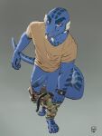 anthro argonian belt bethesda_softworks blue_body blue_scales clock clothing erection genitals hi_res lion21 looking_at_viewer male muscular penis pulling_pants_down scales scalie shirt simple_background slim solo t-shirt the_elder_scrolls topwear tristen undressing vein veiny_penis watch