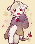  1boy animal_ears blush body_fur cat_boy cat_ears cat_tail child fangs furry furry_male halftone halftone_background looking_at_viewer male_focus orange_eyes original popokachip ribbon sleeves_past_wrists solo sweater tail tail_ornament tail_ribbon tareme whiskers white_fur 