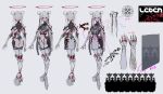  1girl absurdres crymachina double_bun hair_bun halo highres leben_distel_(crymachina) long_hair mechanical_arms mechanical_legs official_art red_eyes red_halo reference_sheet robot_girl rolua second-party_source twintails very_long_hair white_hair 