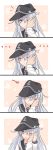  1girl absurdres anchor_symbol black_headwear black_sailor_collar blue_eyes blush closed_eyes eyebrows_visible_through_hair flat_cap hair_between_eyes hat heart hibiki_(kantai_collection) highres jewelry kantai_collection kuuru_(kuuru-n) long_hair long_sleeves neckerchief one_eye_closed open_mouth red_neckwear ring sailor_collar school_uniform serafuku silver_hair smile solo_focus wedding_band 