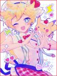  1boy blonde_hair blue_eyes blush ensemble_stars! green_hair grey_background harukawa_sora heart heart_hands highres male_focus multicolored_hair open_mouth pikachu pipipi_oxu pokemon pokemon_(creature) short_hair simple_background smile solo sparkle star_(symbol) star_in_eye symbol_in_eye teeth 