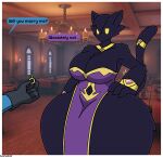 anthro big_breasts breasts domestic_cat felid feline felis female hand_on_hip hi_res hyper_hips lucy_(thebunnypie) mammal offscreen_character solo thebunnypie yellow_eyes