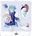  1other androgynous animal bird blue_background blue_coat blue_eyes blue_hair blue_halo closed_eyes cloud coat colored_sclera crescent_moon crying crying_with_eyes_open dripping expressionless eyelashes feathered_wings full-length_zipper halo head_wings high_collar holding li04r long_hair looking_at_viewer melting_halo moon original simple_background single_wing surreal swan teardrop tears very_long_hair white_wings wings yellow_sclera zipper 