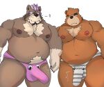 anthro bear belly bigbearsilver clothed clothing crossover duo erection erection_under_clothing googly_eyes hi_res humor juuichi_mikazuki lifewonders live_a_hero male male/male mammal morenatsu musclegut navel nipples novelty_clothing pecs procyonid raccoon underwear viscunam