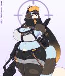 ailurid anthro anuki beck_love big_breasts breasts cleavage clothed clothing eyewear goggles gun hi_res mammal ranged_weapon red_panda rifle scarf solo weapon