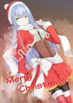  1girl boots capelet center_frills christmas corset facial_mark frills fur-trimmed_boots fur-trimmed_capelet fur_trim girls&#039;_frontline gloves green_eyes grey_hair hand_up hat highres hk416_(girls&#039;_frontline) long_hair long_sleeves looking_to_the_side merry_christmas pantyhose parted_lips pleated_skirt santa_costume santa_hat scarf skirt solo teardrop_facial_mark very_long_hair yuki-san_(wdtm_yuki) 