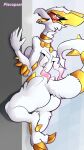 5_fingers anthro bedroom_eyes big_butt big_eyes breast_squish breasts butt claws feet female fingers fluffy fur generation_5_pokemon gold_(metal) hi_res hybrid leaning leaning_forward leaning_on_wall legendary_pokemon long_tail narrowed_eyes nintendo open_mouth pinup plecopsar pokemon pokemon_(species) pose rear_view reshiram seductive shaded shadow_lugia shadow_pokemon sharp_teeth simple_background smile solo spikes squish steam steamy_breath tail teeth tongue tongue_out white_body white_fur wide_hips