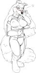 anthro black_and_white blush breasts camel_toe canid canine canis coleen collie domestic_dog female fluffy fluffy_tail herding_dog kitsune_youkai mammal monochrome nipples one_eye_closed pastoral_dog sheepdog simple_background solo star tail white_background