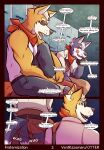bandanna blue_eyes canid canine canis comic dialogue duo fox hi_res james_mccloud kerchief locker_room male male/male mammal nintendo red_eyes star_fox tail tail_motion tailwag ventkazemaru wolf wolf_o&#039;donnell